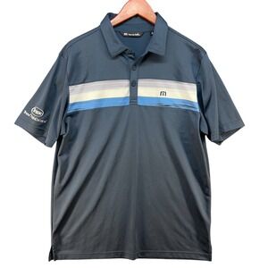 Travis Mathew Polo Shirt Men Large Short Sleeve Navy Blue Striped